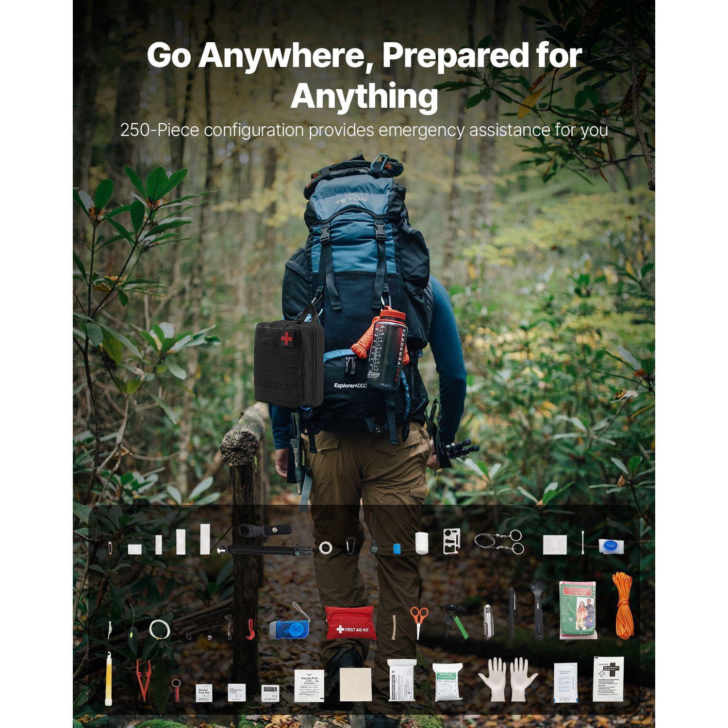 250Pcs 600D Nylon Trauma First Aid Kit Survival Emergency Bag for Camping Hiking Hunting Outdoor Adventure