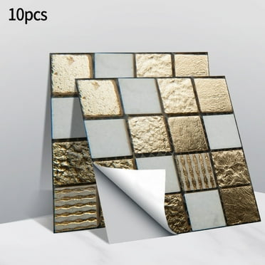 10 Pcs Peel and Stick Backsplash for Kitchen Aluminum 3D Wall Sticker Panel Self-Adhesive Metal Mosaic Tile (3.9"x3.9" )