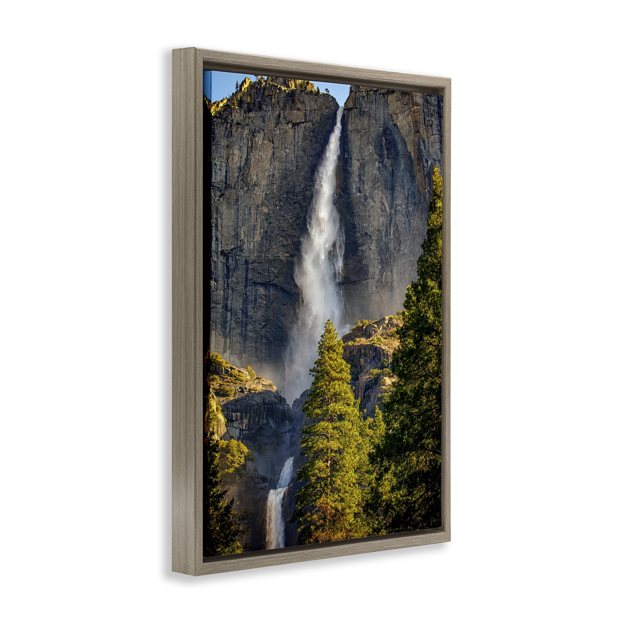 Stupell Industries Waterfall Between Cliffs Landscape & Nature Photography Brown Floater Framed Canvas Art Print Wall Art, 21 x 31