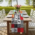 thumbnail image 4 of Red Grey Checkered Table Runner 90 Inches Long, Farmhouse Animals Tree Retro Cotton Linen Table Runners Dresser Scarves, Decorative Fabric Tabletop Scarf Furniture Cover for Home Dinner Party 13"x90", 4 of 9