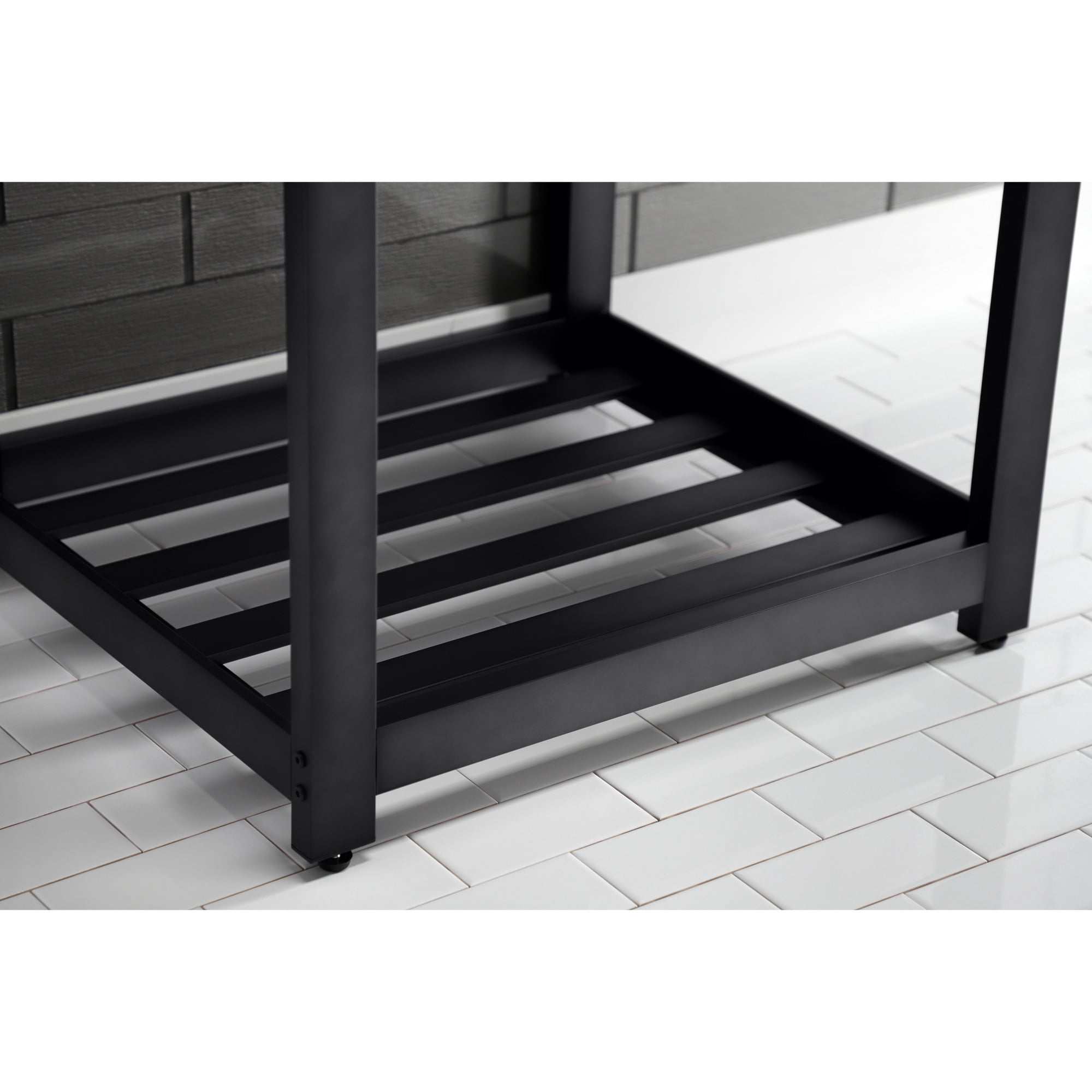 Kingston Brass VWP2522A0 Quadras 25" Ceramic Console Sink with Steel Base and Shelf (1-Hole), White/Matte Black