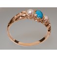 thumbnail image 4 of LBG British Made 9k Rose Gold Natural Turquoise & Cultured Pearl Womens Trilogy Ring - 33 size options - Sizes 4 to 12 Available, 4 of 5