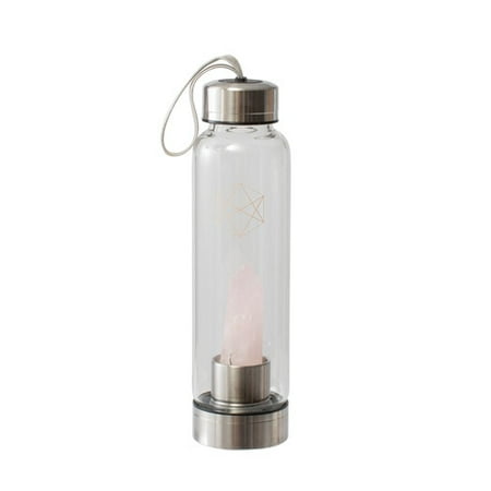 Color Quartz Glass Lifestyle Products Glass Water Bottle, Natural Rose Quartz Crystals and Gem Stones, Includes Protective Neoprene Sleeve ()