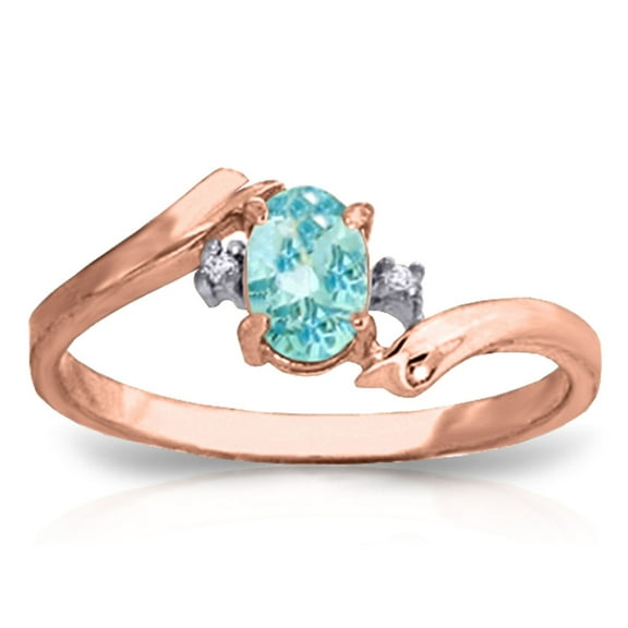 Galaxy Gold GG 14K Rose Gold 0.46 Carat Natural Diamonds and Oval-Shaped Blue Topaz Ring - December Birthstone - Courage & Clarity - Sizes 5.5 to 11 - Fine Jewelry for Women