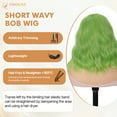 thumbnail image 3 of Phocas Short Bob Wigs for Women Synthetic Green Wavy Wig with Bangs 14nch, 3 of 9