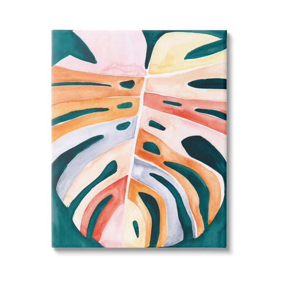 Stupell Industries Leaf in Abstract Hues Botanical & Floral Painting Gallery Wrapped Canvas Print Wall Art, 36 x 48