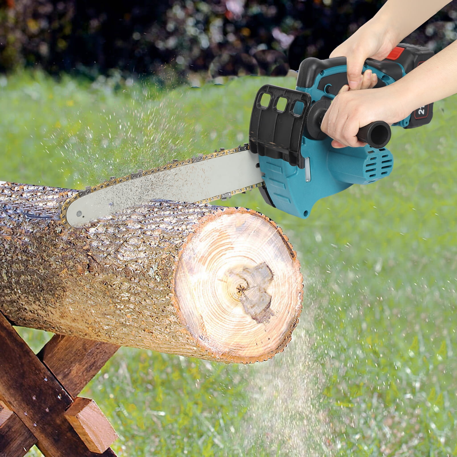 Blue 1000W Brushless Motor Cordless Chainsaw - 12 Inch Bar & Chain with 2600mAh Lithium Battery for Wood Cutting & Garden Pruning