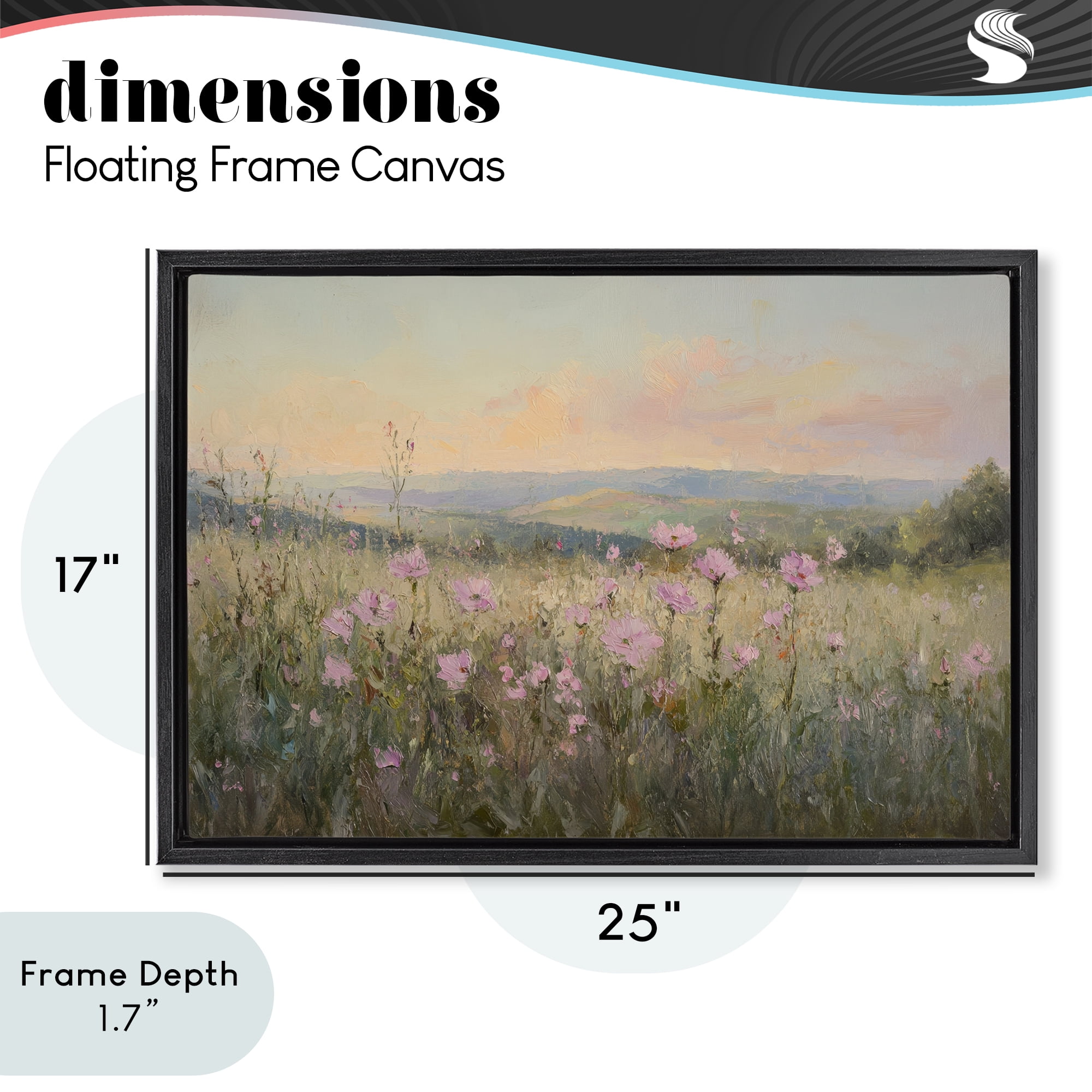 Stupell Industries Tranquil Meadow At Dawn Black Framed Floater Canvas Wall Art, design by Petal Prints Design