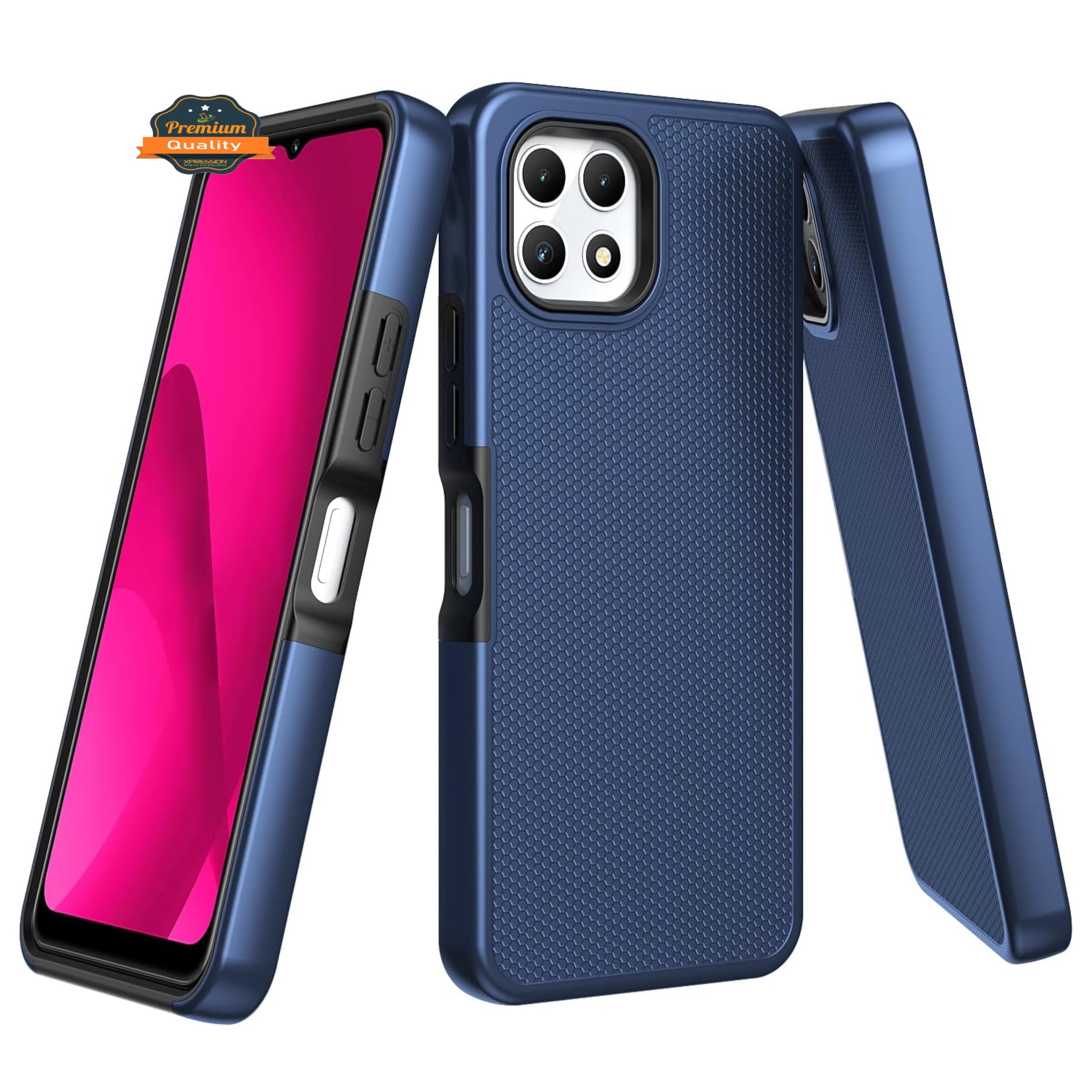 XPM for TCL K32 5G Dual Layer Slim & Tough Hybrid Shockproof Heavy Duty Rubber TPU Matte with Textured Rugged Shell Protection Phone Case Cover (Blue Navy)