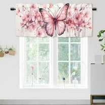 Butterfly Floral Curtain Valance for Kitchen Watercolor Pink Flower Cherry blossoms Window Valance for Living Room Bedroom, Kitchen Valance Rod Pocket Window Curtain 54 by 18 in, 1 Panel
