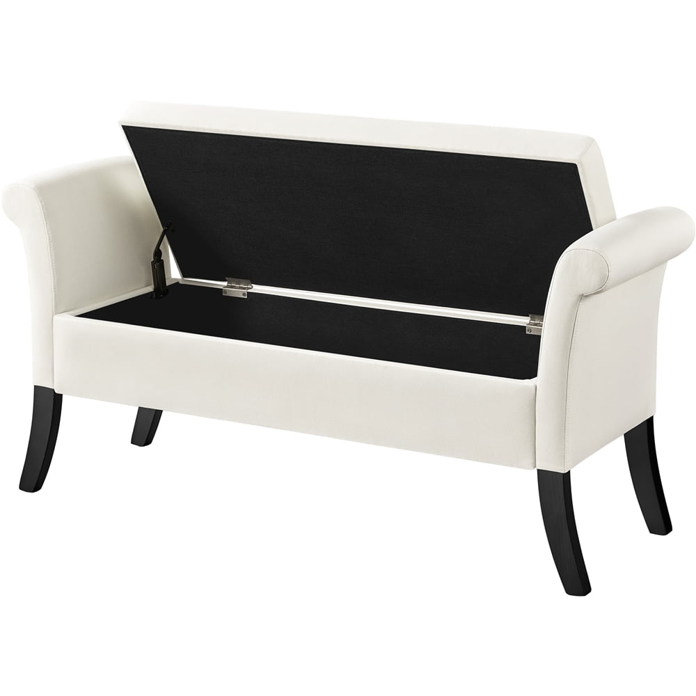 Alden Design Modern Fabric Tufted Storage Bench with Rolled Arms for Livingroom, Fresh White