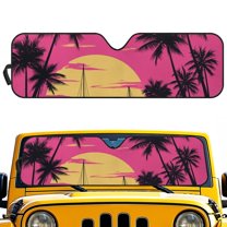 POLERO Pink Hawaii Palm Tree Sunset Windshield Sun Shade for Car Off-road Vehicle Auto SUV Truck Foldable Front Window Sunshade Sun Visor Protector Block UV Rays Reflect Heat, 52.95" x 16.14"