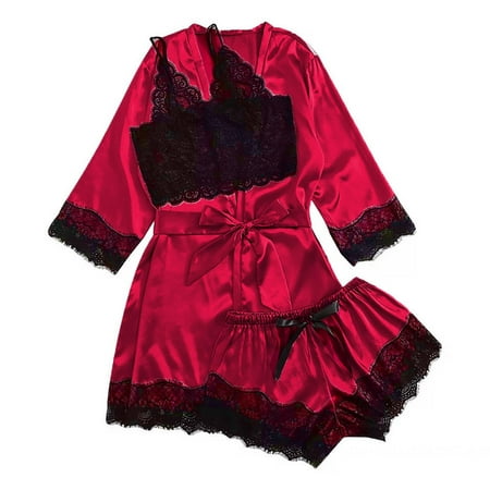 

QING SUN Pajamas Ladies Sexy Pajamas Underwear Lace Pajama Set Acrylic Material