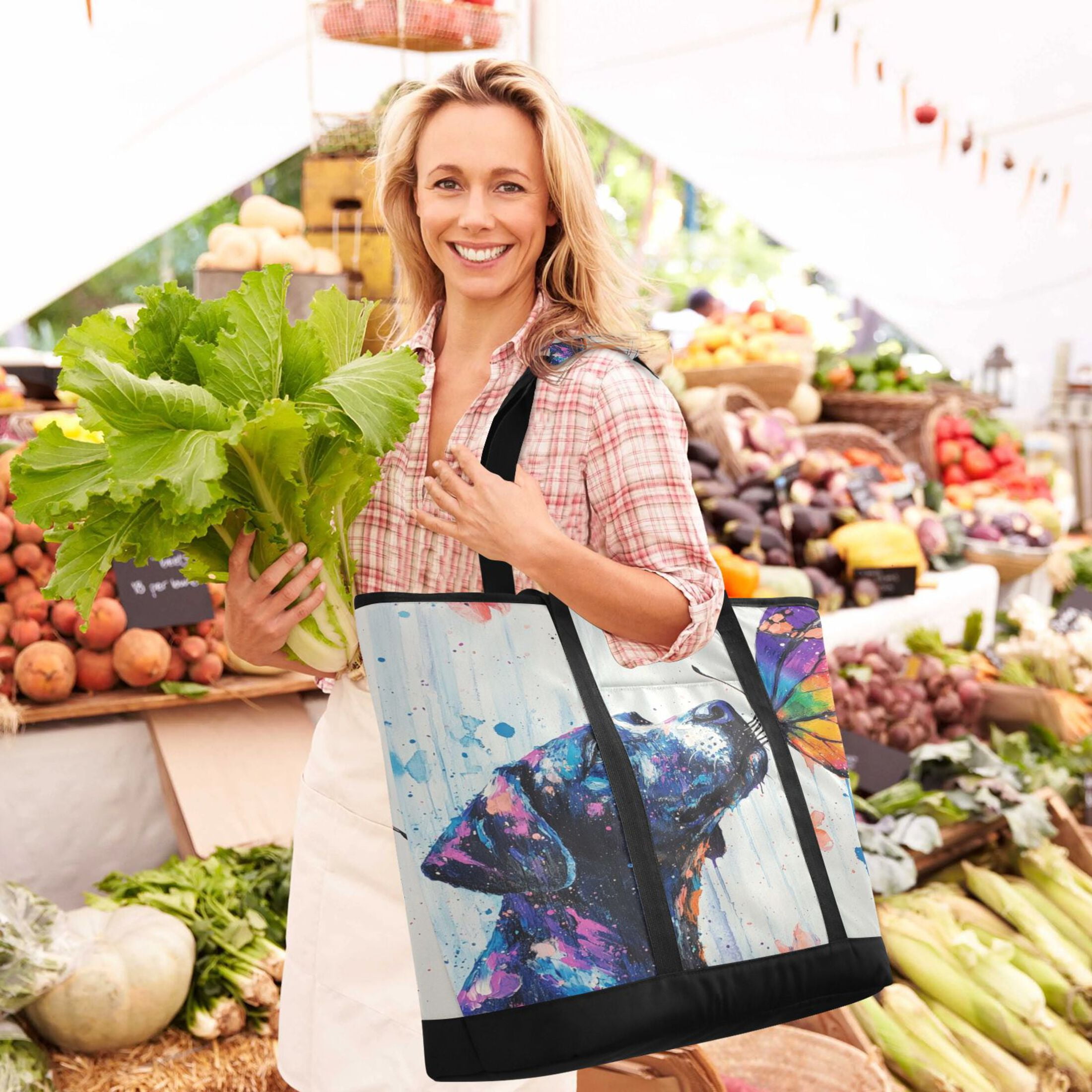 Large Hand-held Ice Pack Picnic Bag Insulation and Refrigeration Suitable for Shopping Picnics and Camping Colorful Dogs and Butterflies