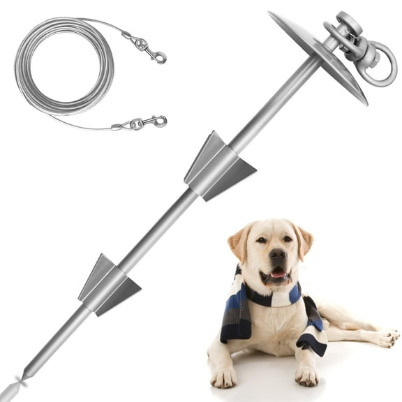 HaiYUAN Heavy Duty Dog Tie Out Stake with 10FT Dog Cable for Large Dog Up to 150 Lbs, Spiral Dog Stake for Outside Easy to Install, 360° Swivel Dog Stake for Yard, Camping, Beach