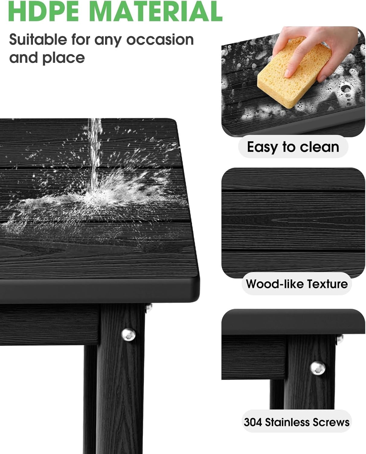 SUUNYN HDPE Outdoor Side Table, Weather Resistant Patio End Table, Black