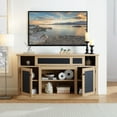 thumbnail image 2 of Embossed Pattern TV Stand, TV and Media Console with Open and Closed Storage Space and Sliding Door, Adjustable Shelves, for Living Room & Bedroom, Light Oak, 2 of 9