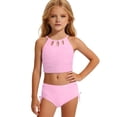 thumbnail image 2 of FASHOFT Girls Swimsuit Backless Two Piece Bathing Suit Summer Beach Girl Swimwear Bikini Set Pink 9-10 Years, 2 of 4