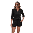 thumbnail image 2 of Conjunto de Camiseta Holgada de Corta con Cuello en V y Pantalones Cortos con Bolsillo para Mujer, Color Liso, Negro, Talla S, 2 of 6