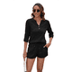 thumbnail image 2 of Conjunto de Camiseta Holgada de Corta con Cuello en V y Pantalones Cortos con Bolsillo para Mujer, Color Liso, Negro, Talla S, 2 of 6