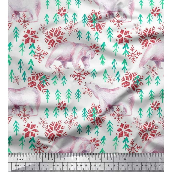 Soimoi Cotton Voile Fabric Snowflake & Polar Bear Animal Print Sewing Fabric Yard 56 Inch Wide