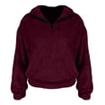 thumbnail image 5 of Winter Sweatshirt For Women Trendy Fleece Solid Color Casual Quarter Zipper Long Sleeved Fashionable Round Neck Oversized Pullover Fall Outfits, 5 of 6
