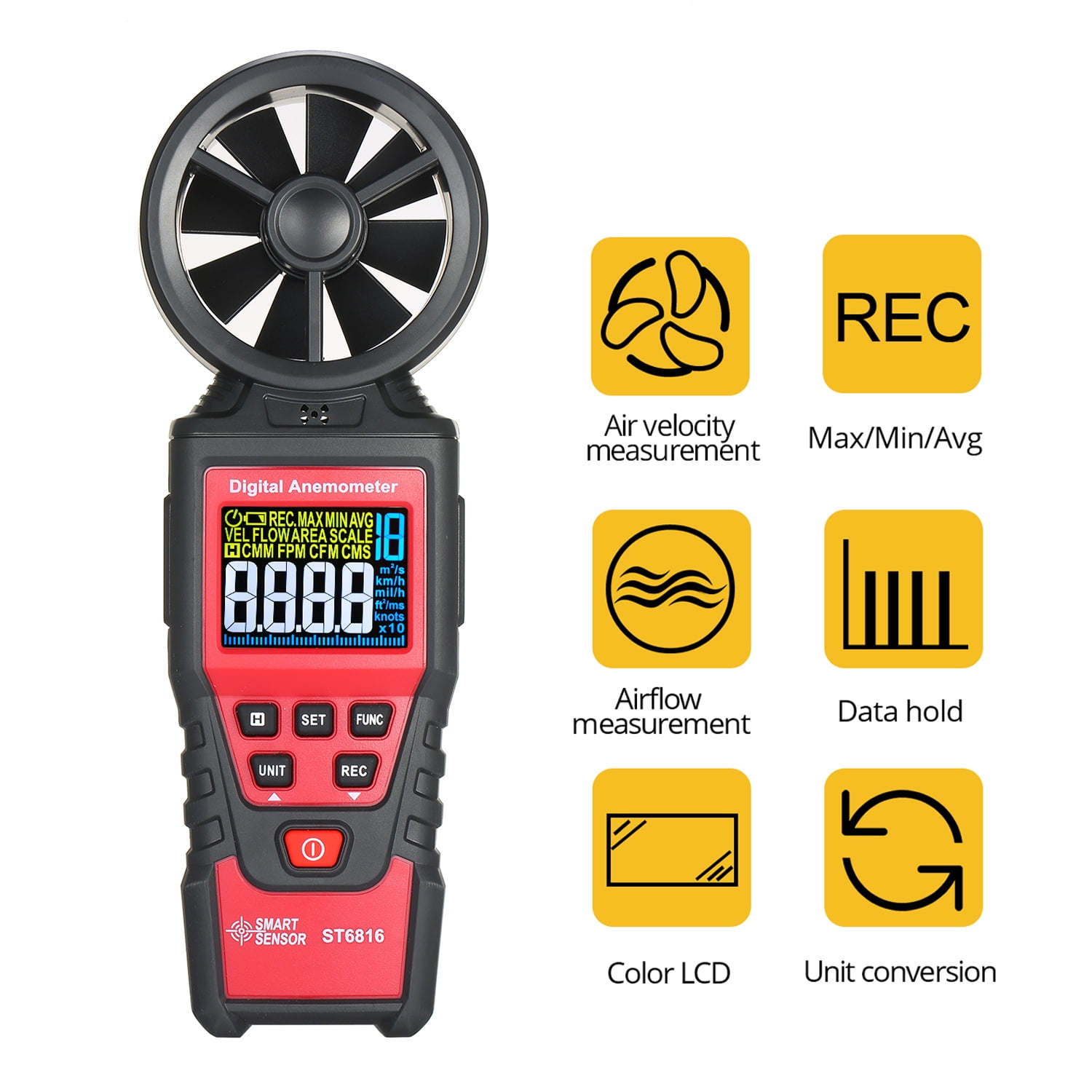 SMART SENSOR ST6816 Handheld Digital Anemometer Wind Speed Measurement Measurer 