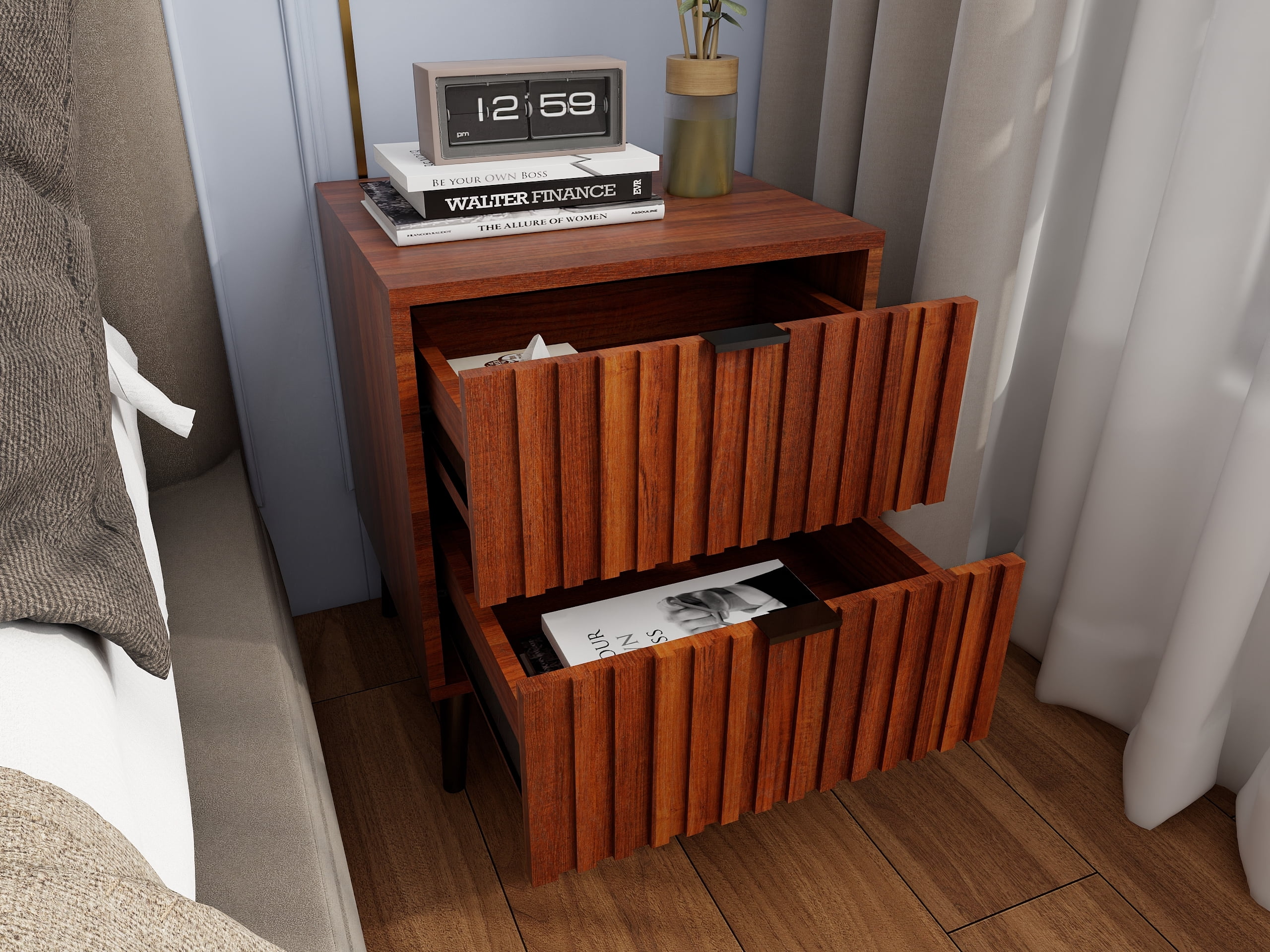 Wooden Nightstand with 2 Drawers