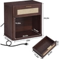 thumbnail image 2 of Rattan Nightstand with Charging Station, 23" Wide Boho Night Stand with Drawer, Walnut Bed Side End Tables Dresser for Bedroom, Living Room, Hallway, 2 of 8