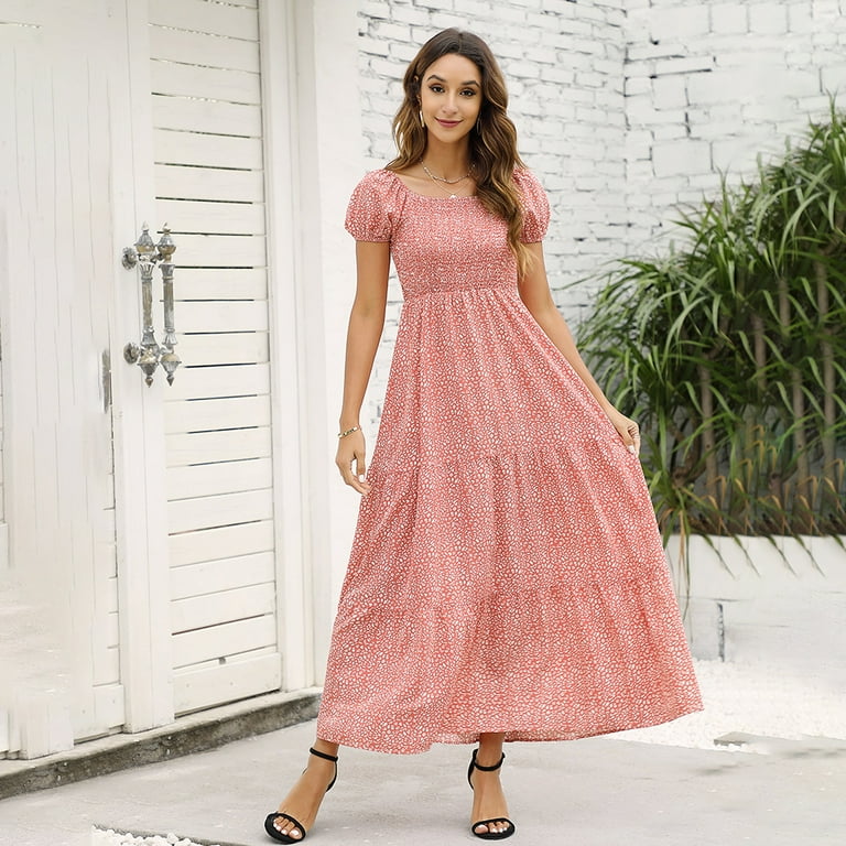Yesfashion Womens Summer Spring Smocked Wedding Guest Maternity Maxi Dress  Casual Short Sleeve Floral Long - Walmart.com