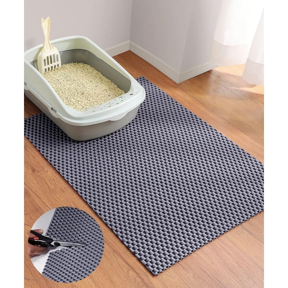 RLESO Cat Litter Mat-Cut to Fit Any Place,23"X17" Litter Trapping Mat for Litter Box,Easy to Clean,Waterproof&Non-Slip Kitty Pad,Scatter Control to Protect the Floor (Grey)