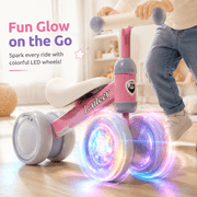 FUPOJH 4-Wheel Baby Balance Bike, Light-Up Wheels, Silent Tires, Indoor Riding Toy, Ages 1-3