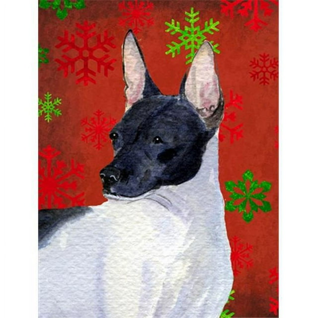 Carolines Treasures SS4687CHF 28 x 40 Po. Rat Terrier Flocons de Neige Rouges et Verts Drapeau de Noël en Toile Taille Maison
