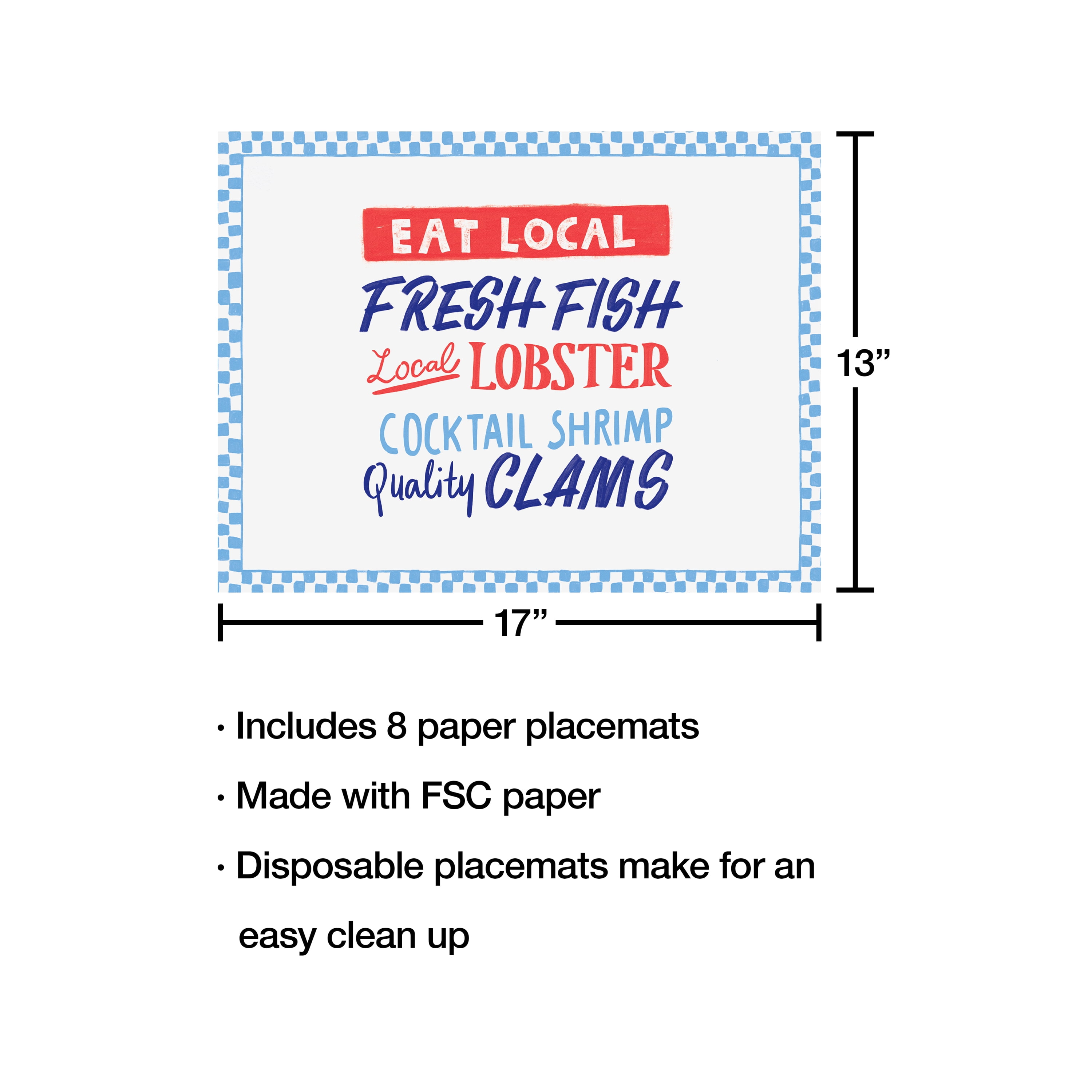 Bright Tides Eat Local Paper Placemats, Multicolor, 17" x 13", 8 Count, by Way To Celebrate