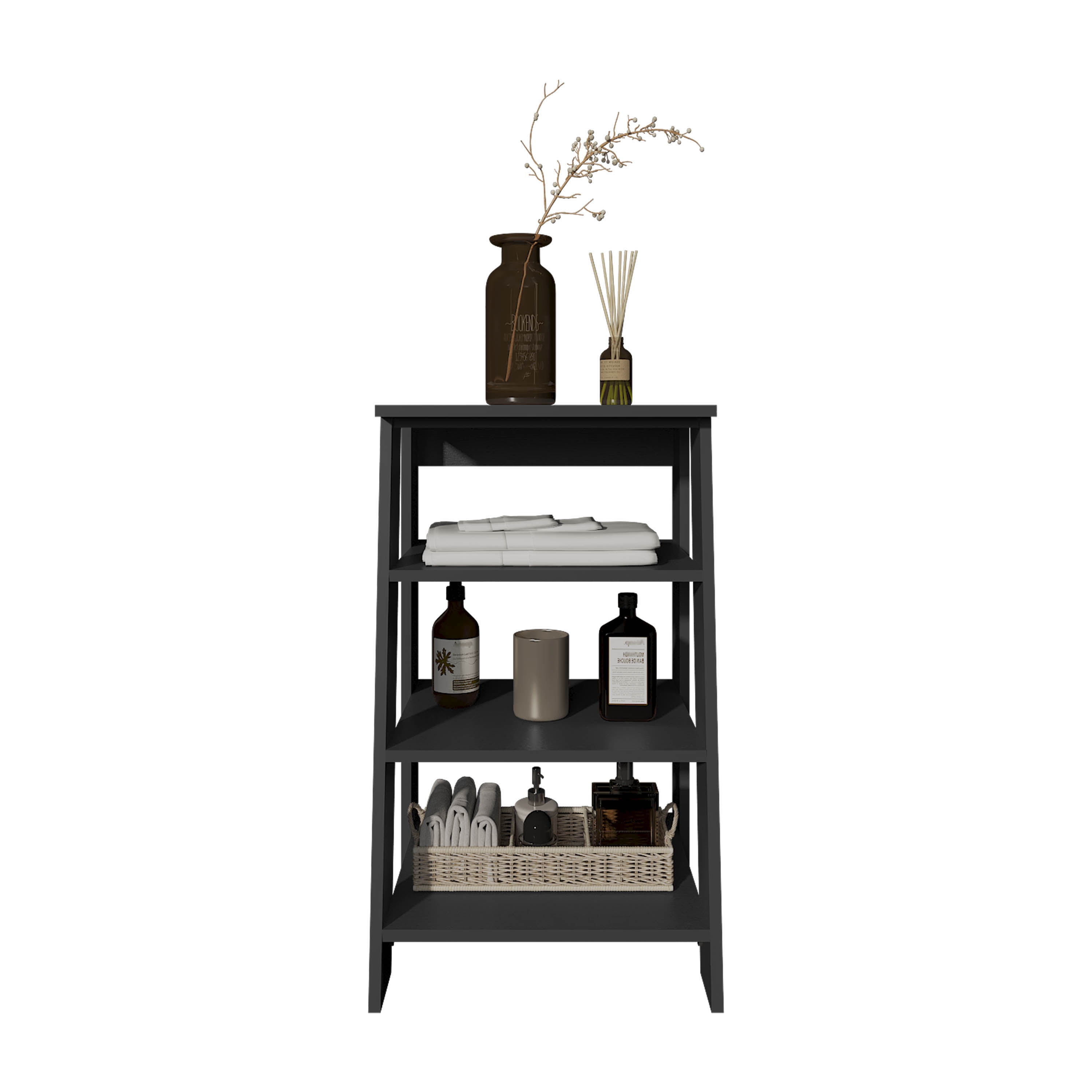 30" High 4-Tier Ladder Shelf Organizer for Bathroom, Side Table, Living Room, Black