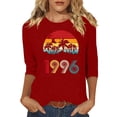 thumbnail image 2 of HOMBOM Womens Tops Graphic T-Shirts Crew Neck Retro 1996 Print Soft Red Summer Graphic Tees for Young Woman 3/4 Sleeve, 2 of 4