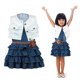 thumbnail image 2 of Conjunto de tres piezas de vestido vaquero retro sin mangas estilo azul marino para niña de verano, chaqueta y cinturón, de 1 a 8 años, 2 of 6