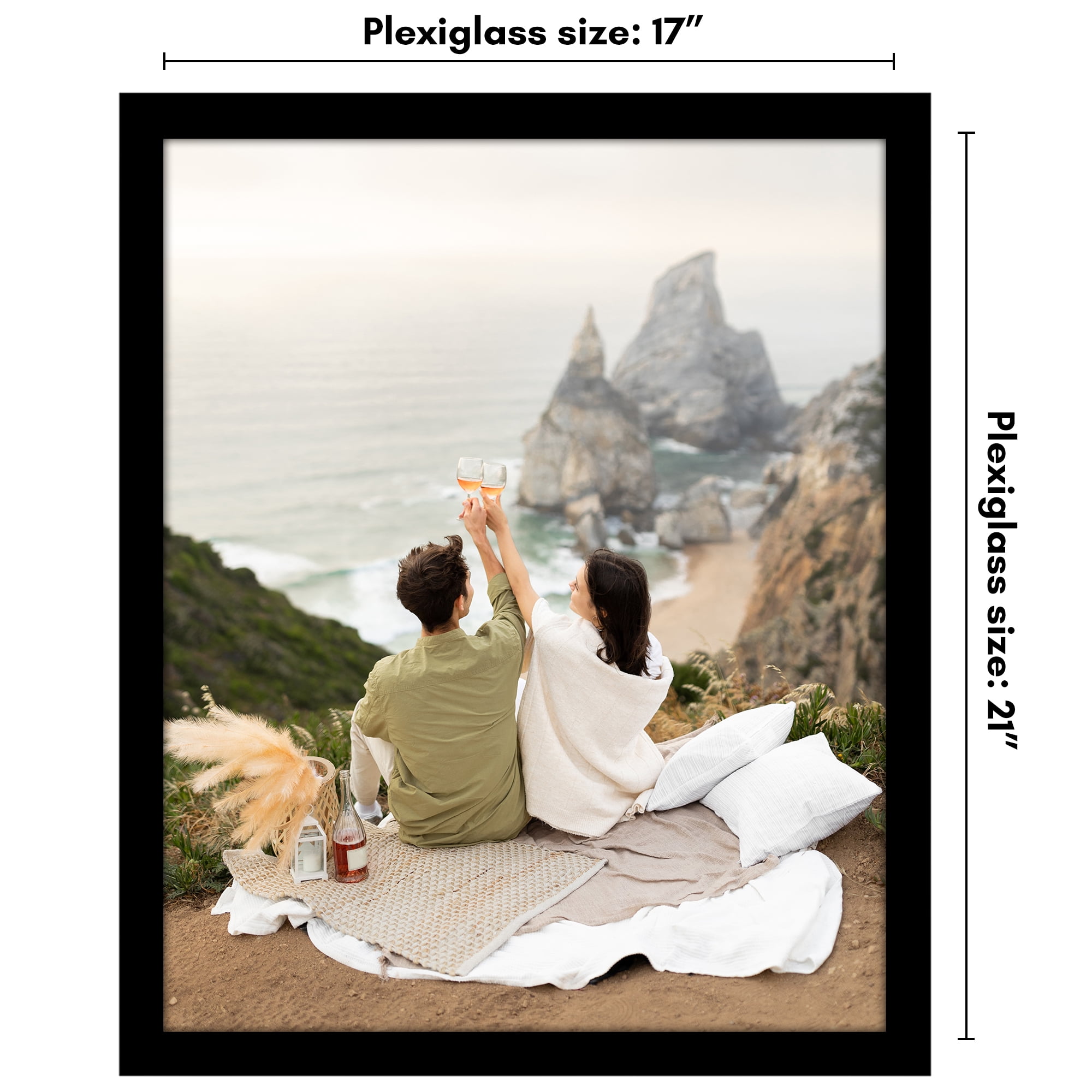 Americanflat 17x21 Picture Frame with Polished Plexiglass Wide Photo Frames Made Vertical Horizontal - Black