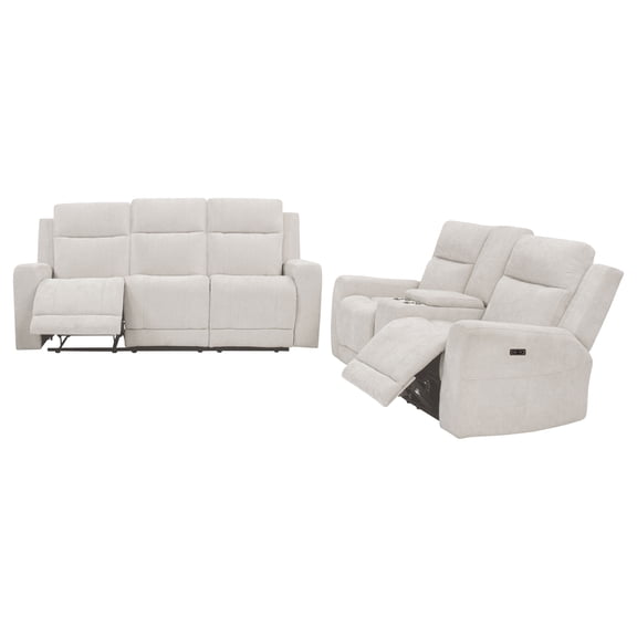 Kennett 2-piece Chenille Power Reclining Sofa Set Ivory