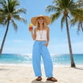 thumbnail image 3 of Guluxicc Women's Cotton Pants with Pockets Loose Drawstring Elastic Waist Wide Leg Trousers for Everyday Summer Fall, 3 of 7
