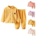 thumbnail image 4 of Odeerbi Toddler Boys Girls Fleece Pajama Sets Fall Winter Thermal Pajamas Kids Solid Color Long Sleeve Plush Sleepwear Thickened Home Clothes Lounge Sets Toddler Clothes Yellow, 4 of 4