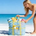thumbnail image 4 of Beach Tote Bag - Swimwear & Toiletry organizer, Mesh Handheld Pouch, Large Capacity Nylon Storage, Light Blue, JKODE, 4 of 9