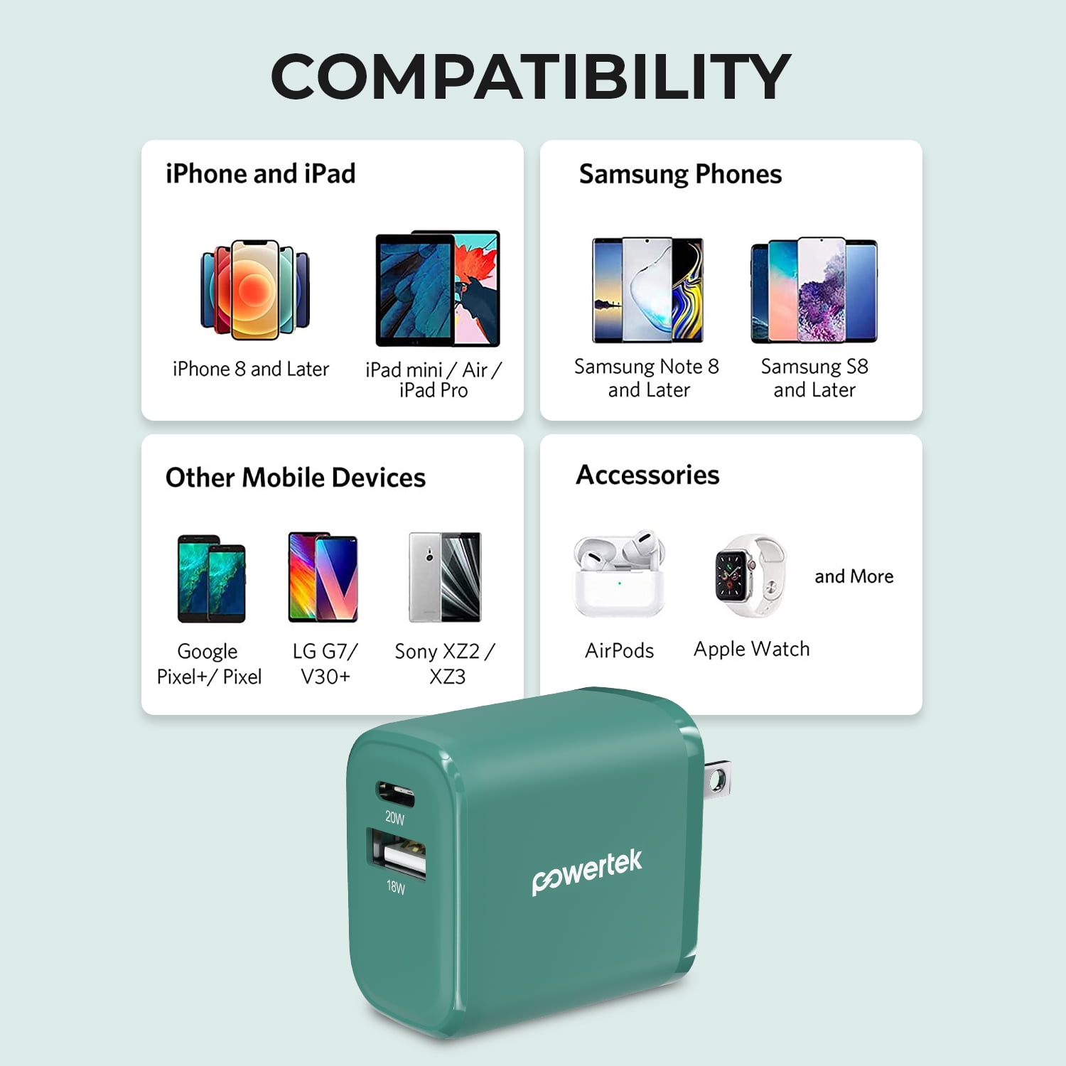 Liquipel Powertek 20W A/C Combo Wall Charger Woven - Green
