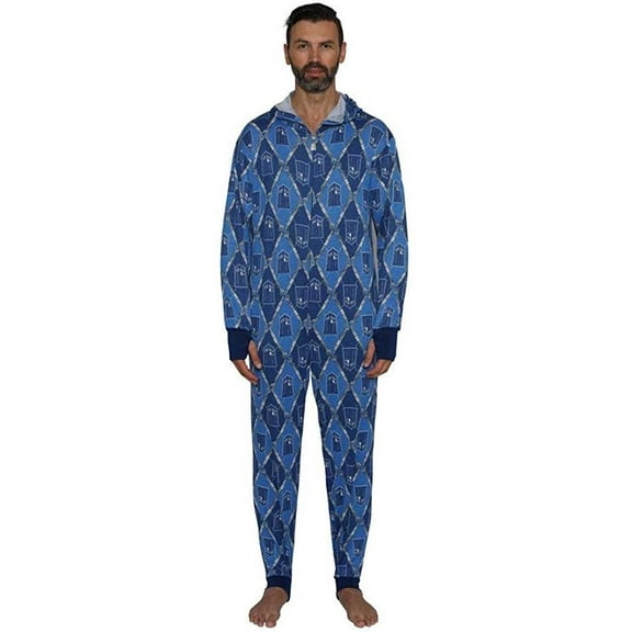 Doctor Who Mens Union Suit Hooded Pajama Blue Costume, Doctor Who, Size: S/M