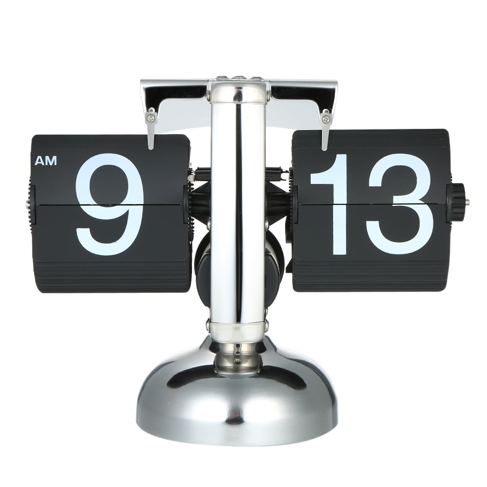 Anself Flip Down Clock Retro Desk Clock Internal Gear Operated Quartz Clock  Black