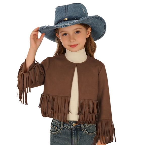 Curuila Children Girls Coat With Tassels Long Sleeve Solid Color Crew Neck Jacket For Girls Spring Autumn Comfort Outerwear Size 5-6 Years