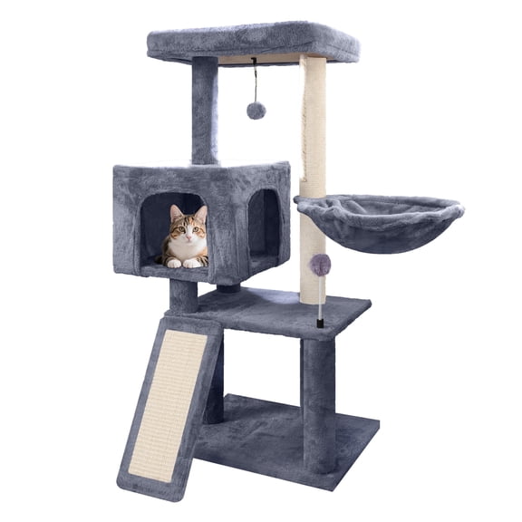 TWDEPART 3-Level 35" Cat Tree with Cat Condo & Hammock, Gray