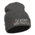 thumbnail image 4 of I'm Worth Melting For Embroidered Beanie - Dk Grey OSFM, 4 of 5