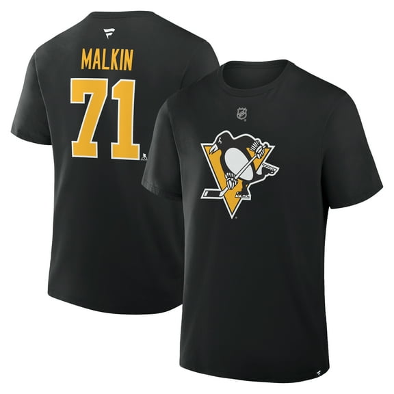 Men's Fanatics Evgeni Malkin Black Pittsburgh Penguins Authentic Stack Name & Number T-Shirt
