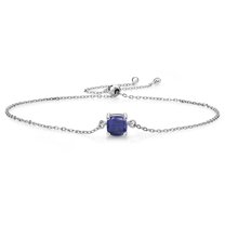 Gem Stone King 925 Sterling Silver Blue Lapis Solitaire Bracelet for Women (1.00 Cttw, Cushion Cut 6MM)